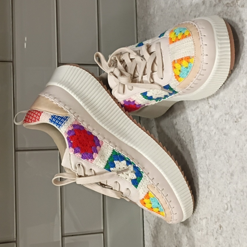 Platform Crochet Boho Sneakers Lucky Brand Size 10 - Picture 5 of 7
